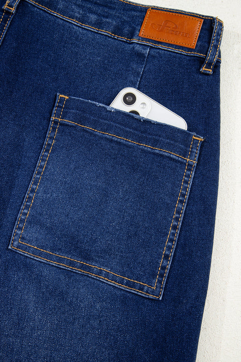 High Rise Patch Pocket Wide Leg Cropped Jeans