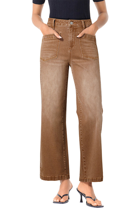 High Rise Patch Pocket Wide Leg Cropped Jeans