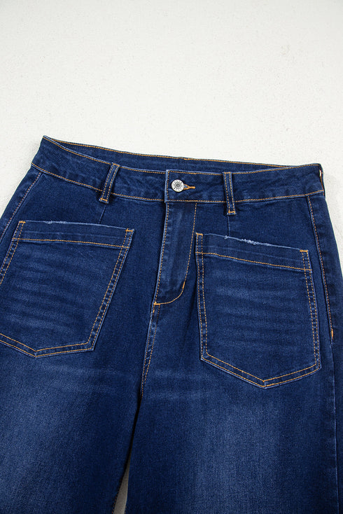 High Rise Patch Pocket Wide Leg Cropped Jeans