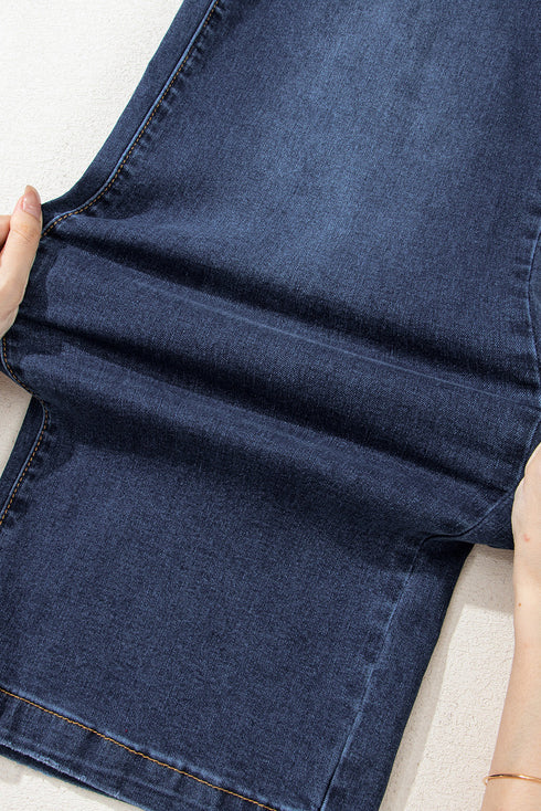 High Rise Patch Pocket Wide Leg Cropped Jeans