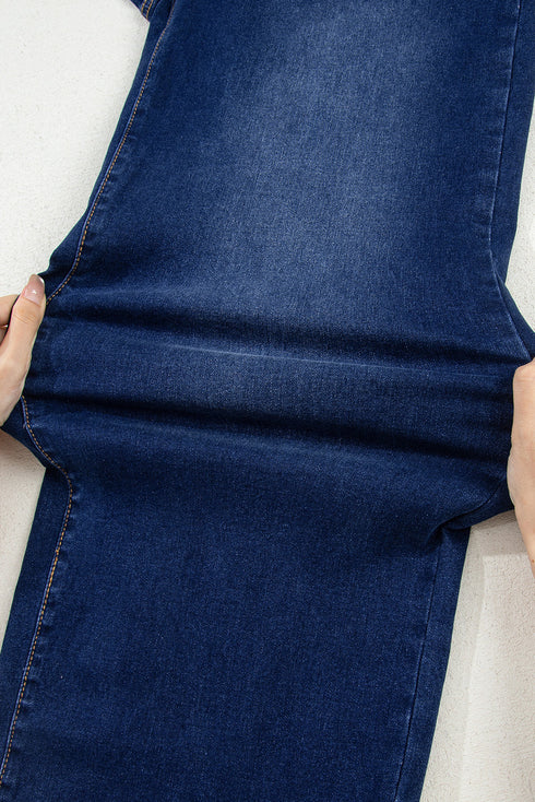 High Rise Patch Pocket Wide Leg Cropped Jeans