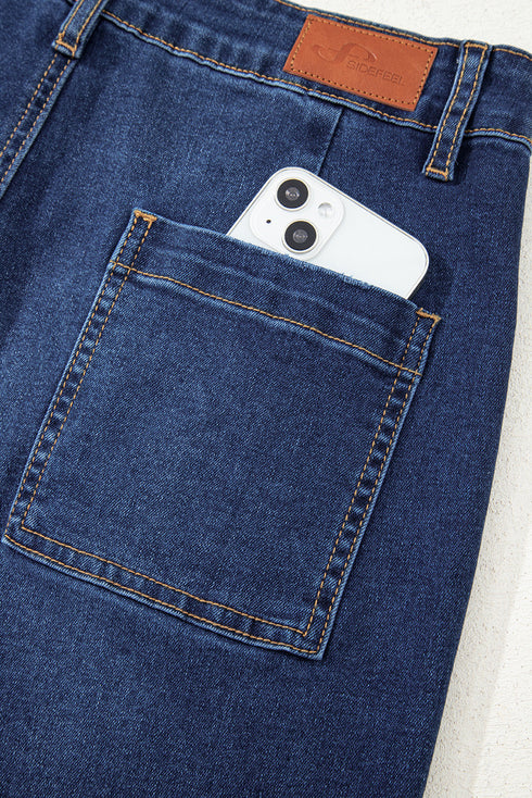 High Rise Patch Pocket Wide Leg Cropped Jeans