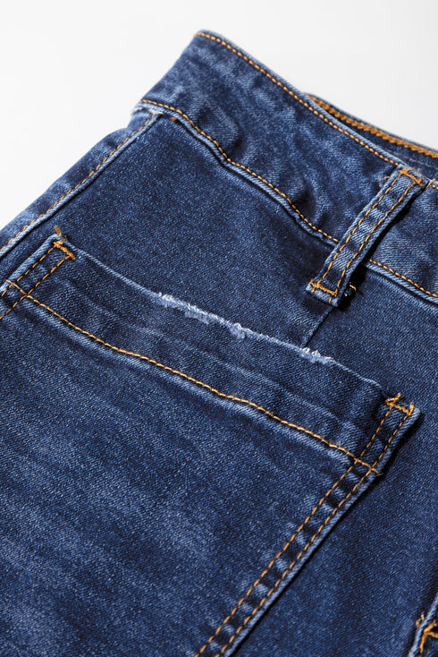 High Rise Patch Pocket Wide Leg Cropped Jeans