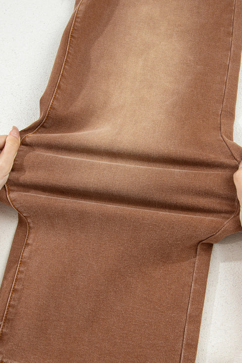 High Rise Patch Pocket Wide Leg Cropped Jeans