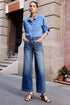 High Rise Patch Pocket Wide Leg Cropped Jeans
