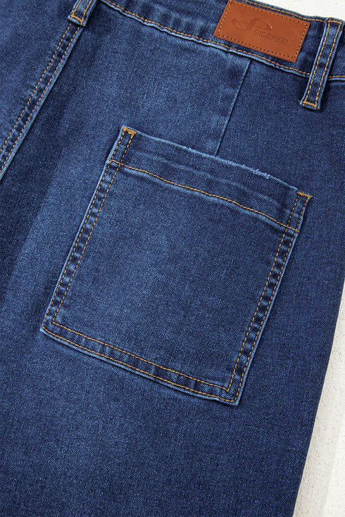 High Rise Patch Pocket Wide Leg Cropped Jeans