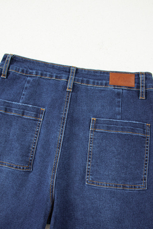 High Rise Patch Pocket Wide Leg Cropped Jeans