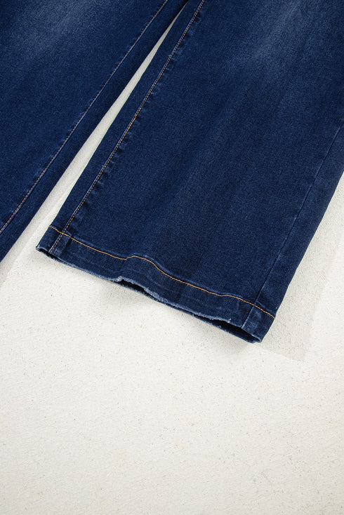 High Rise Patch Pocket Wide Leg Cropped Jeans