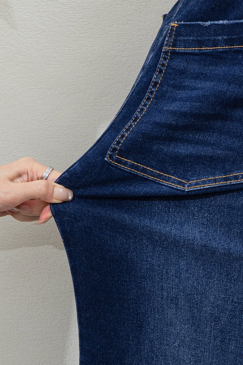 High Rise Patch Pocket Wide Leg Cropped Jeans