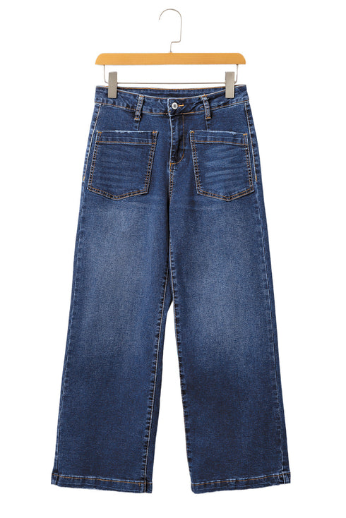 High Rise Patch Pocket Wide Leg Cropped Jeans