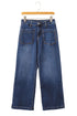 High Rise Patch Pocket Wide Leg Cropped Jeans