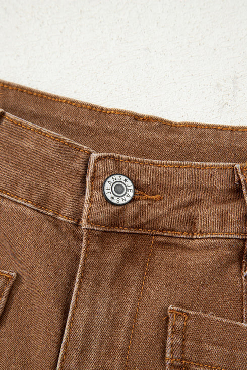 High Rise Patch Pocket Wide Leg Cropped Jeans