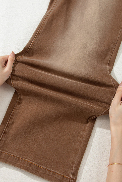 High Rise Patch Pocket Wide Leg Cropped Jeans