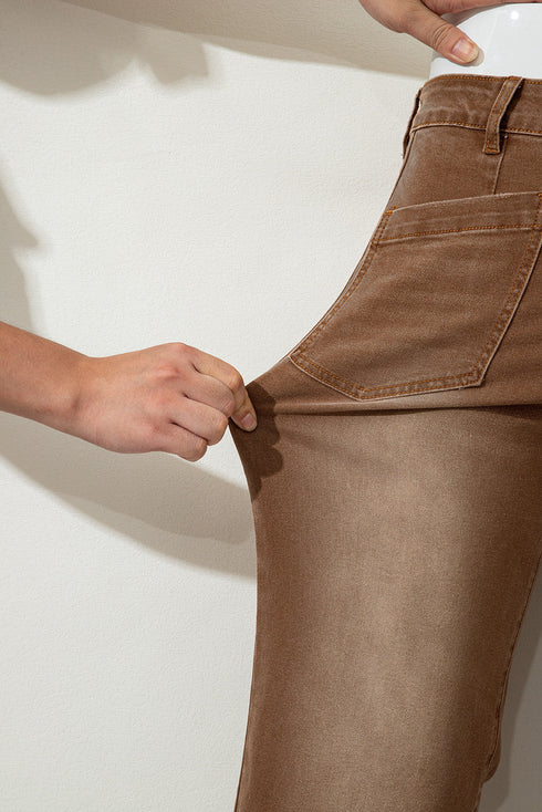 High Rise Patch Pocket Wide Leg Cropped Jeans