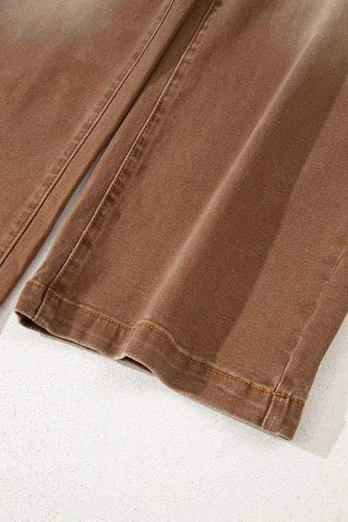 High Rise Patch Pocket Wide Leg Cropped Jeans