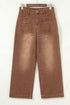 High Rise Patch Pocket Wide Leg Cropped Jeans