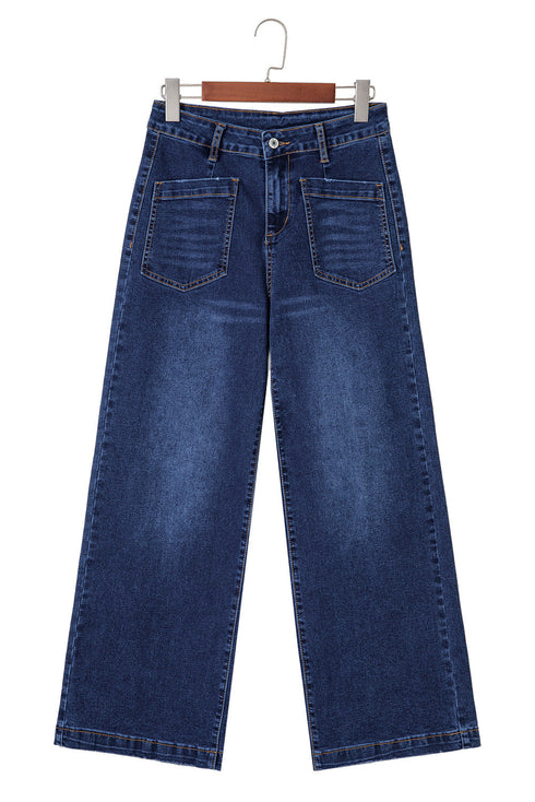 High Rise Patch Pocket Wide Leg Cropped Jeans
