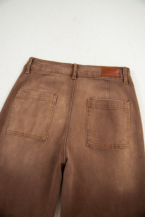 High Rise Patch Pocket Wide Leg Cropped Jeans