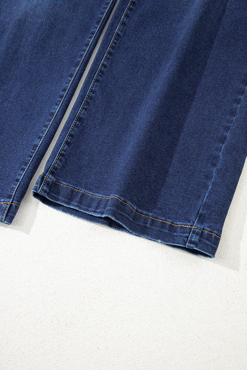 High Rise Patch Pocket Wide Leg Cropped Jeans