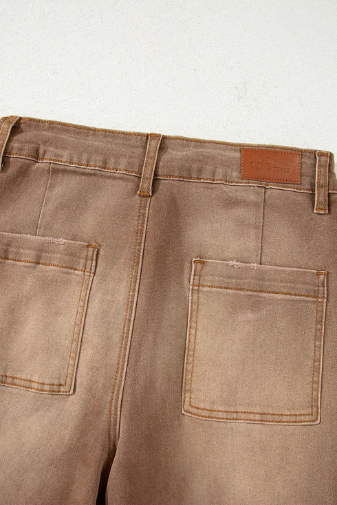 High Rise Patch Pocket Wide Leg Cropped Jeans