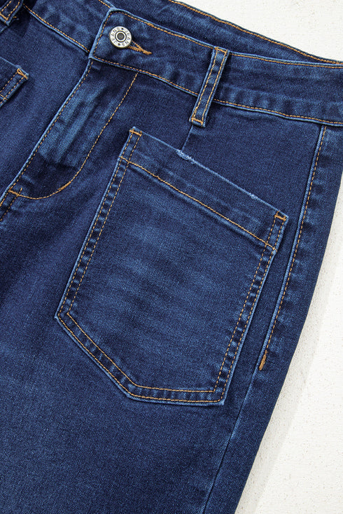 High Rise Patch Pocket Wide Leg Cropped Jeans