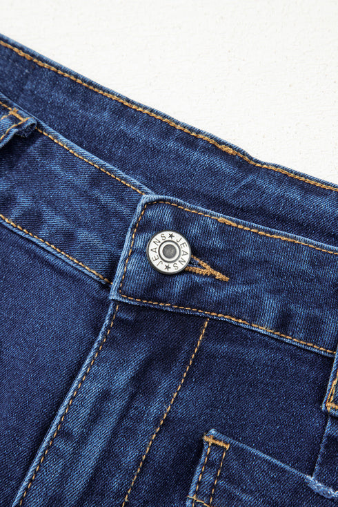 High Rise Patch Pocket Wide Leg Cropped Jeans