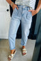 High Rise Relaxed Fit Patch Pocket Barrel Jeans
