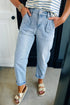 High Rise Relaxed Fit Patch Pocket Barrel Jeans