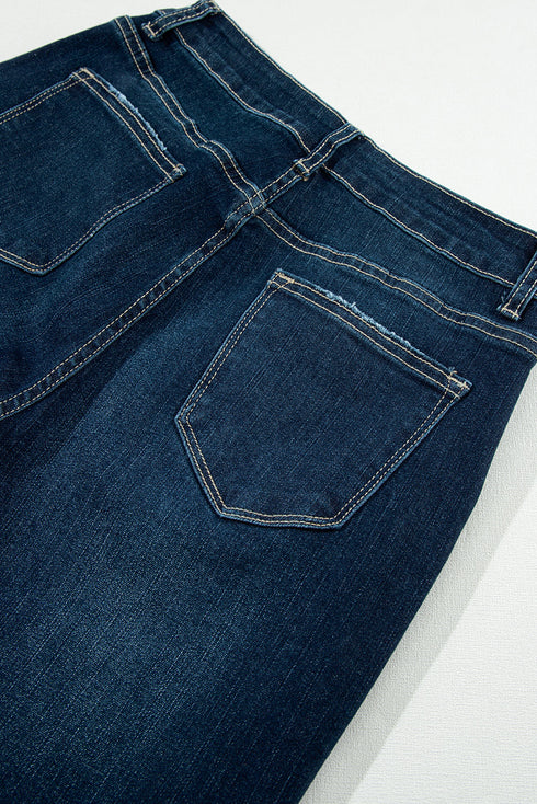 High Rise Ripped Straight Leg Western Denim Jeans