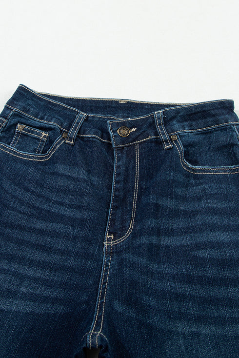 High Rise Ripped Straight Leg Western Denim Jeans