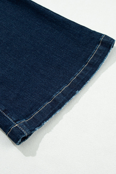 High Rise Ripped Straight Leg Western Denim Jeans