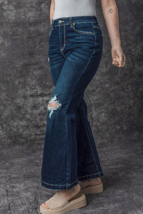 High Rise Ripped Straight Leg Western Denim Jeans