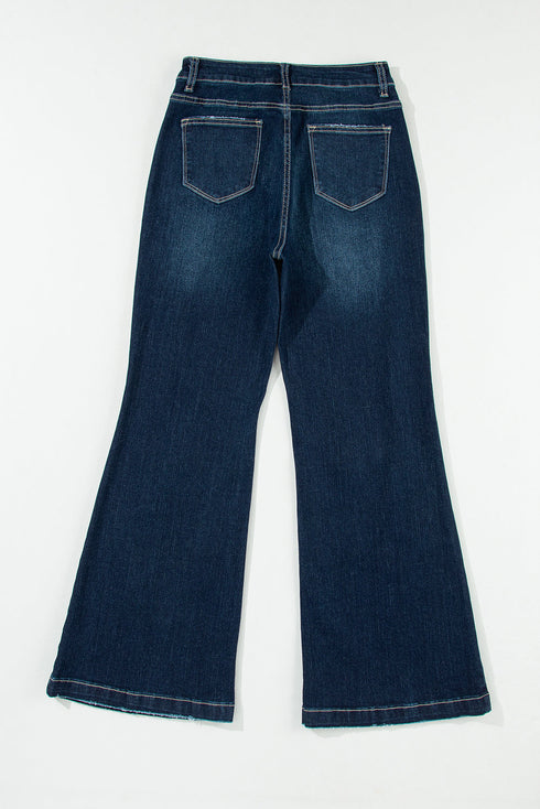 High Rise Ripped Straight Leg Western Denim Jeans