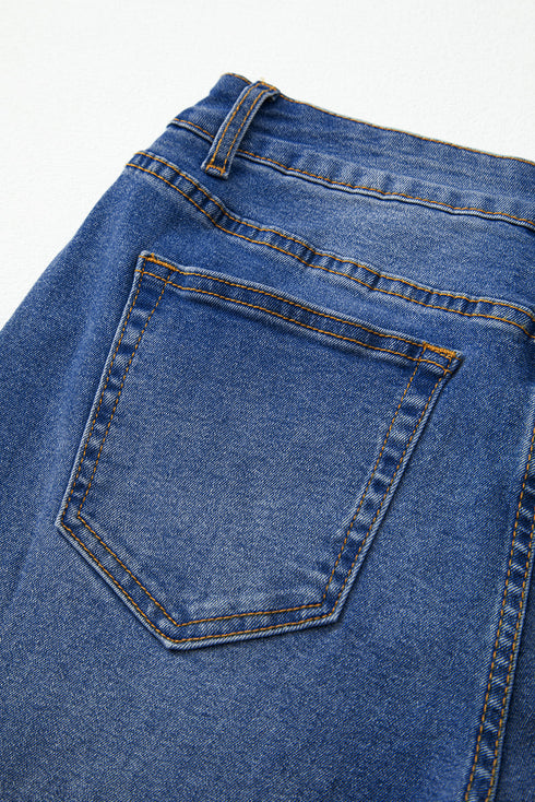 High Rise Straight Loose Raw Hem Cuffed Jeans