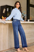 High Rise Straight Loose Raw Hem Cuffed Jeans