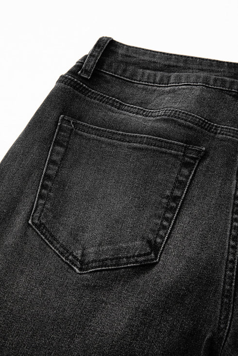 High Rise Straight Loose Raw Hem Cuffed Jeans