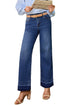 High Rise Straight Loose Raw Hem Cuffed Jeans