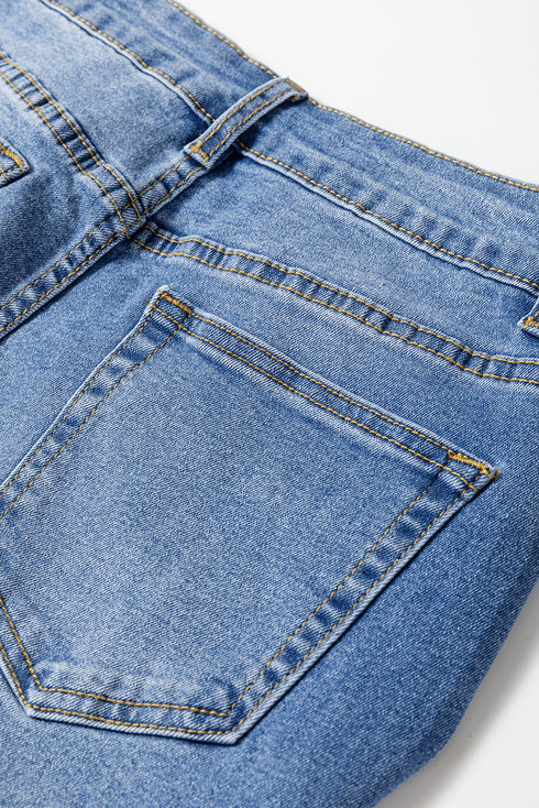 High Rise Straight Loose Raw Hem Cuffed Jeans