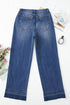 High Rise Straight Loose Raw Hem Cuffed Jeans