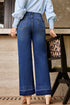 High Rise Straight Loose Raw Hem Cuffed Jeans
