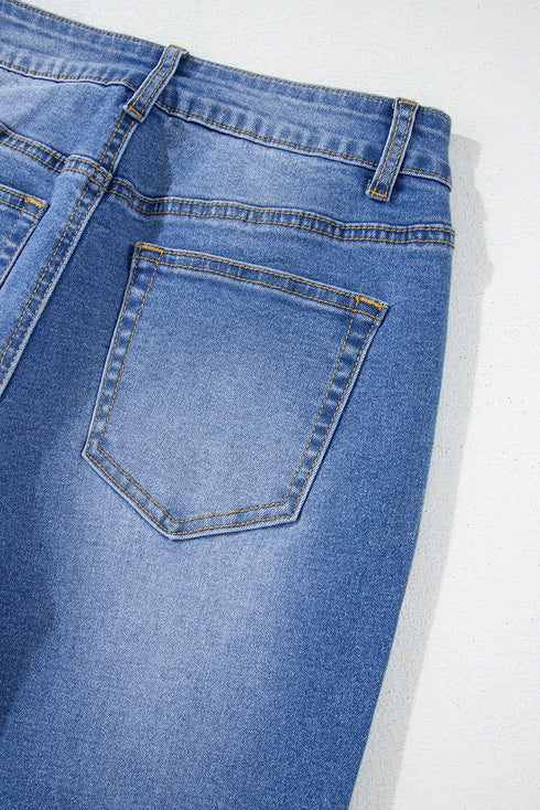 High Rise Straight Loose Raw Hem Cuffed Jeans