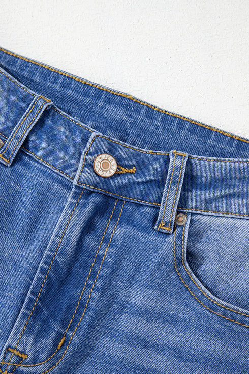 High Rise Straight Loose Raw Hem Cuffed Jeans