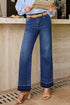 High Rise Straight Loose Raw Hem Cuffed Jeans