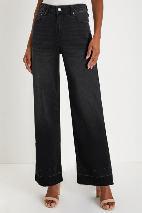 High Rise Straight Loose Raw Hem Cuffed Jeans