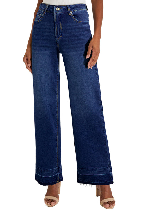 High Rise Straight Loose Raw Hem Cuffed Jeans