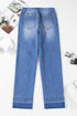 High Rise Straight Loose Raw Hem Cuffed Jeans