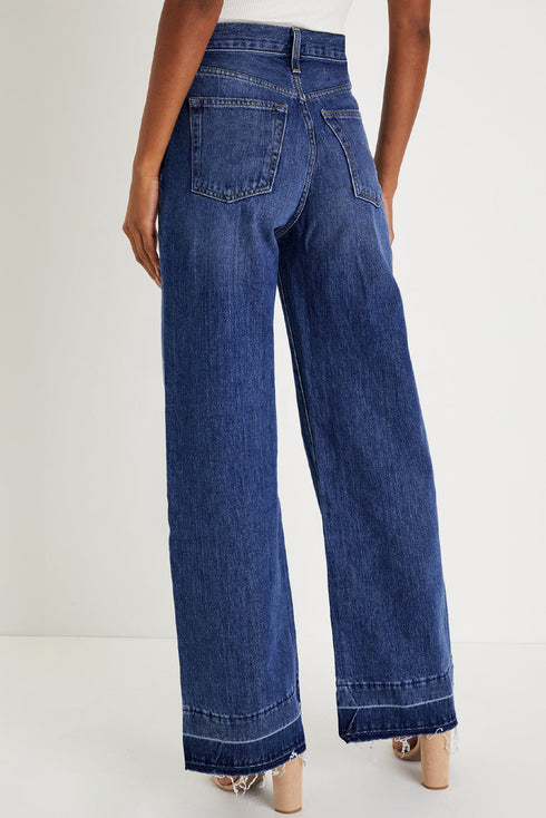 High Rise Straight Loose Raw Hem Cuffed Jeans