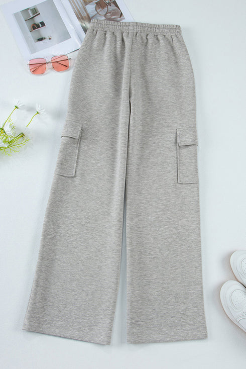 High Rise Wide Leg Knit Cargo Sweatpants