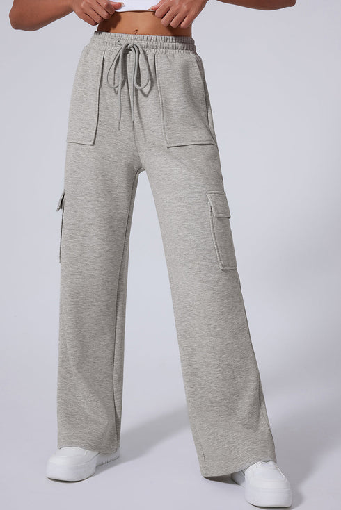 High Rise Wide Leg Knit Cargo Sweatpants