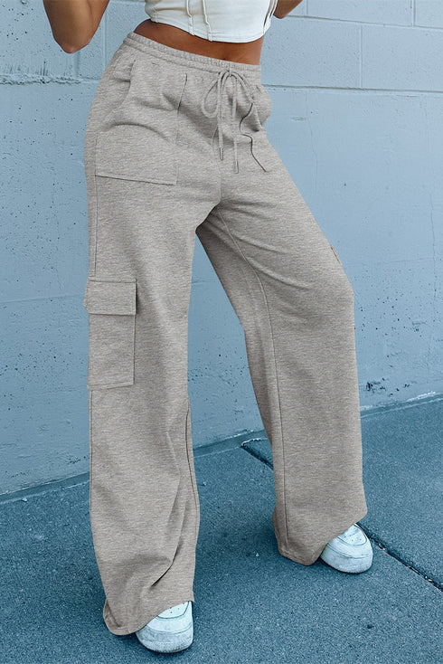 High Rise Wide Leg Knit Cargo Sweatpants